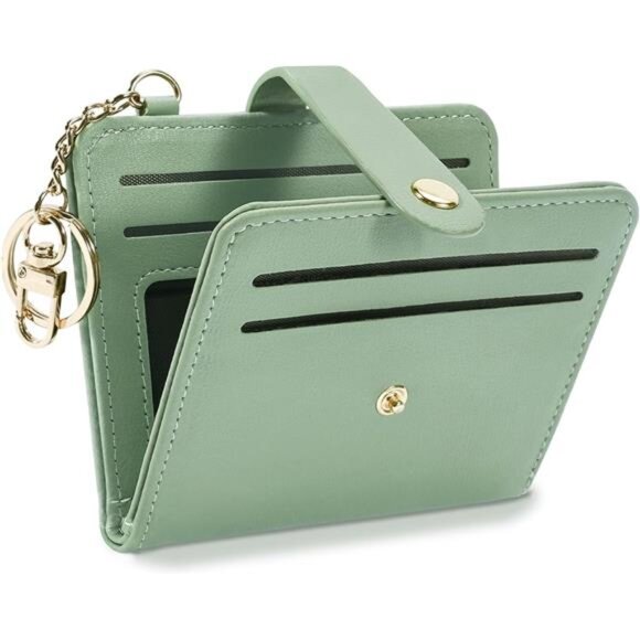 RFID Blocking Wallet for Women Small Leather Card Holder with Zipper Keychain - Picture 1 of 7